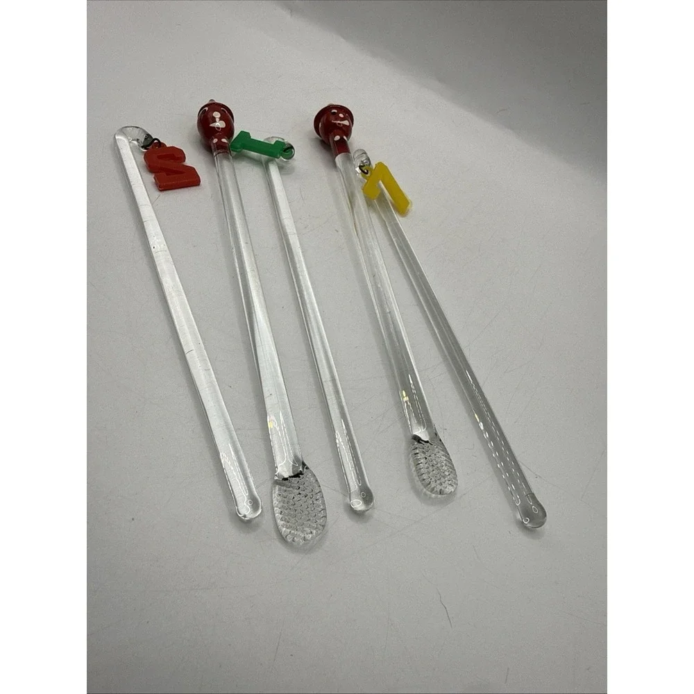 Vintage Hand Blown Glass Swizzle Sticks Cocktail Stirrers Set of 5
